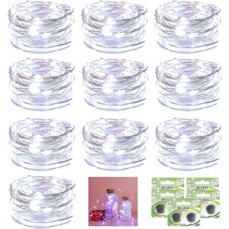 10 Pack 2M 20LED Battery Operated String Lights, Waterproof Copper LED Wire for Christmas, Bedroom, Wedding, Party, Home, and Garden Decoration (10 Extra Batteries, Cool White) (1/4)