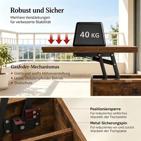 Table basse mobile, petite table à manger, table de salon relevable avec roulettes verrouillables, table d'appoint, bureau (uniquement avec 1 bureau) (1/4)