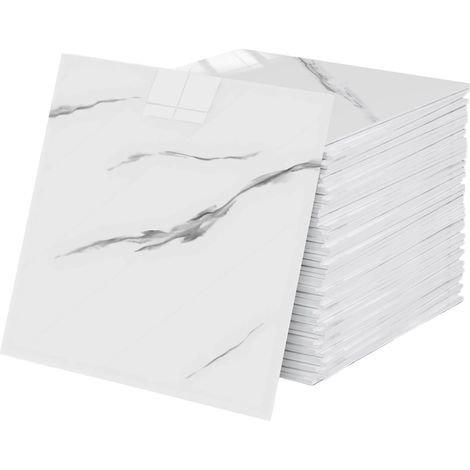 24 pièces de stickers muraux imitation pierre blanc - 30x30cm, autocollants pour carrelage autoadhésifs, carreaux peel and stick, panneaux muraux autoadhésifs pour salle de bain, chambre à coucher (1/5)