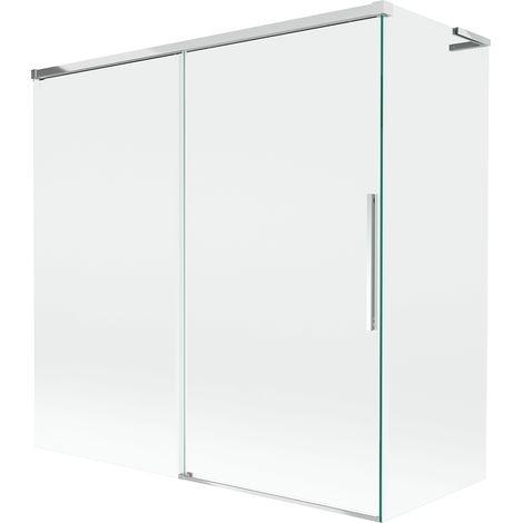Mexen Rox L Badewannen-Abtrennung, 2-flügelig, verschiebbar 160 + 70 x 150 cm, transparent, Chrom - 8C9L-160-070-01-00
