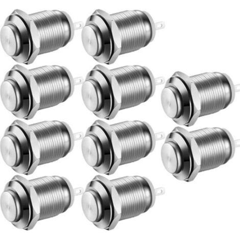 10pcs Momentary Waterproof Stainless Steel Push Button On/Off Push Button 12mm 2A 12V/24V/125V/250V (High Head) (1/5)