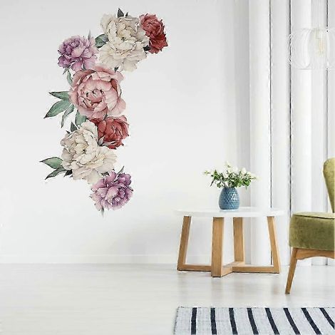 Stickers muraux à motif pivoine, fond floral, autocollants décoratifs pour la maison (2 pièces) (1/5)