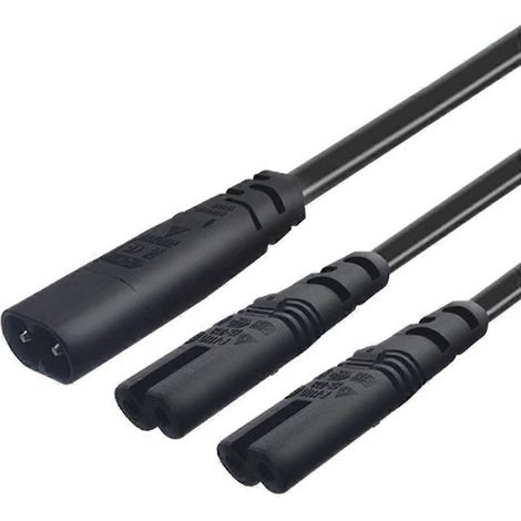 Câble d'alimentation en Y IEC320 C8 mâle 2 broches vers 2x C7 femelles (rallonge) (1/4)
