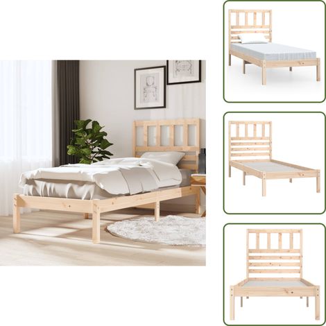 Cadre de lit sans matelas 75x190 cm bois de pin massif - Cadre De Lit - Lit En Bois - Lit Double - Meubles Chambre - Literie (1/5)