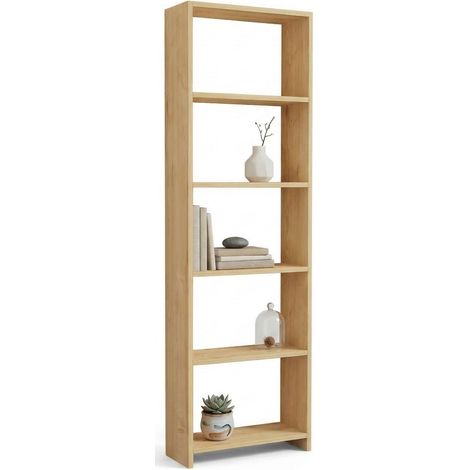 Libreria Paupisi, Biblioteca 5 Ripiani, Installazione Libera, Struttura Verticale, 50x20x160h cm Marrone Rovere