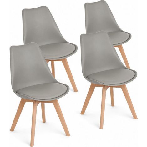 Chaises de cuisine Lot de 4 Design scandinave Rembourré Pieds en hêtre Gris (1/5)