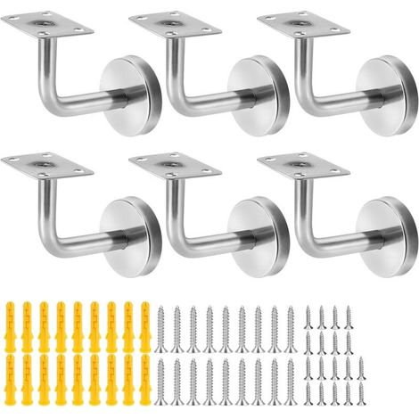Lot de 6 supports de main courante en acier inoxydable pour fixation murale, barre de support pour rampe de couloir ou d'escalier, vis incluses (1/5)