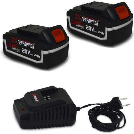 Pack 2 Batterie CONCEPT 20V Lithium 4 Ah compatible pour la gamme d'outils Electro-portatifs X-PERFORMER + Chargeur