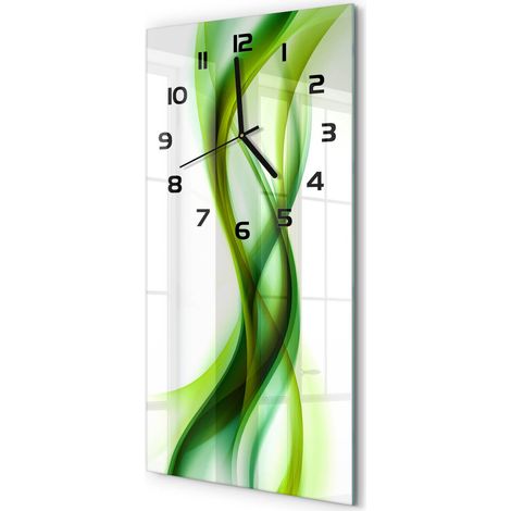Horloge Murale Verticale Originale Verre Trempé Décoration Murale Abstraction de vague 30x60 cm (1/5)