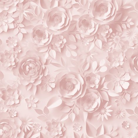 Papier peint enfant fleurs 3D rose poudré délicat (1/2)