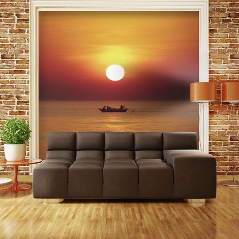 Papier Peint "Bateau de Pêche au Coucher de Soleil" 193 x 250 cm (1/2)