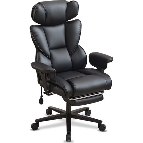 Silla de oficina ergonómica reclinable con reposapiés y soporte lumbar, negra (1/5)