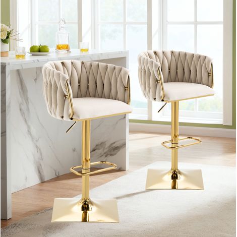 Tabouret de bar 53x51x87-105 cm ivoire, réglable et pivotant 360°, structure en bois et fer MEUBLIV (1/5)