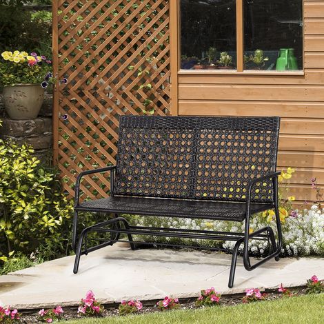 Panca a dondolo da giardino a 2 posti, stile chic e accogliente, in resina epossidica, intrecciata, imitazione rattan, nera (1/4)