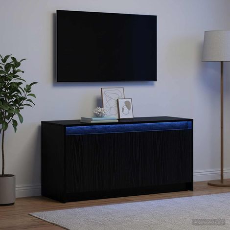 Meuble TV 100 x 34 x 50 cm en bois d’ingénierie chêne noir avec porte réversible - PANGIVO (1/5)