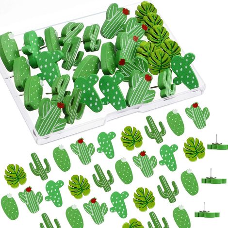30 Punaises en Bois Décoratives Cactus Feuille de Palmier Mignonnes pour Photos, Cartes, Tableau d'Affichage et Liège (1/5)