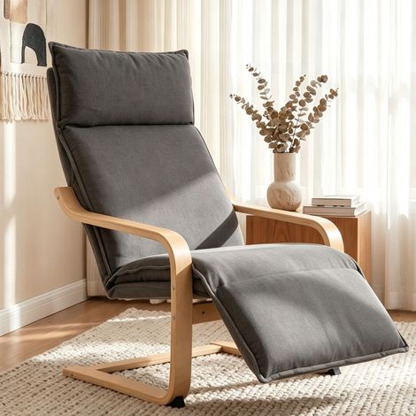Fauteuil Siège à fonction balancelle repose-pieds intégré aspect lin gris foncé (1/5)