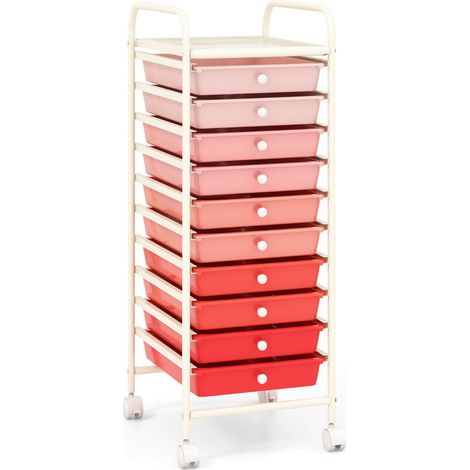Carrello portaoggetti con 10 cassetti 33 x 37 x 86 cm pratico e mobile stile scandinavo ferro rosa 200018560