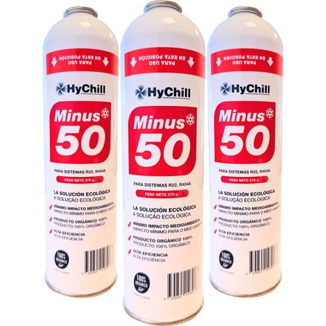 Pack 3 HYCHILL Minus 50 375g  Sustituto Orgánico R22 R404 R407C R502  Alta Eficiencia para Frío Industrial y Comercial