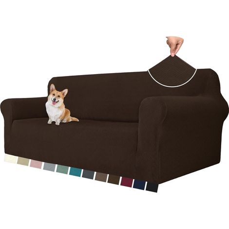 1 Housse De Canapé 3 Places, Tissu Extensible Antidérapant, Protection Griffures Animaux, Salon (1/5)