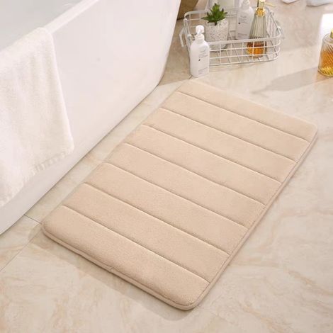 Tissu matelassé couleur camel, 4060cm (base en PVC de 1,0cm avec polaire corail). Tapis de sol matelassé en polaire corail, couleur unie, tapis de salle de bain, absorbant et antidérapant. (1/4)