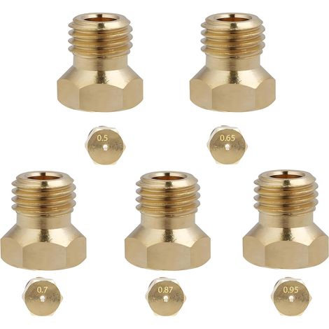 5PCS Gicleur Gaz Butane, Injecteurs Universels en Laiton Durable, Gicleur Gaz Bouteille pour Plaques de Cuisson GPL et gaz Naturel [Classe énergétique A] (0,5 mm, 0,65mm, 0,7 mm, 0,87 mm et 0,95 mm) (1/5)