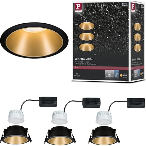 LED Cole rond incl. 3x6 watts gradable projecteurs Noir, Doré mat Lampe encastrée plastique, Alu zinc spot pour plafond 2700 K, Matière, 19.5 W, 3er-Set (1/5)