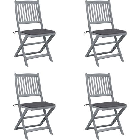Lot de 4 Chaises de jardin et de camping pliables, Chaises de relaxation, avec coussins Bois d'acacia OIB4381E (1/5)