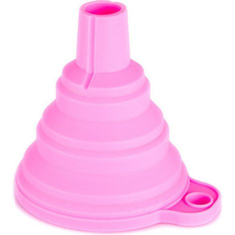 Juego de 10 embudos plegables de silicona para trasvasar líquidos en la cocina: aceite, agua, especias y para llenar botellas (rosa). (1/5)