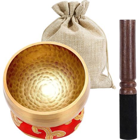 Bol Chantant Tibétain 8cm Set Fait Main avec Maillet Bois Coussin Pochette Bol Tibetain 7 Metaux Fait Main au Népal Bol de Méditation pour Yoga Relaxation Chakras et Bien-Être (1/5)