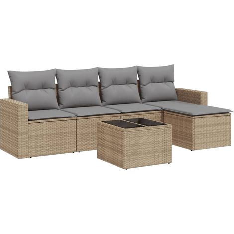 Salon de jardin avec coussins 6 pcs beige résine tressée (1/3)