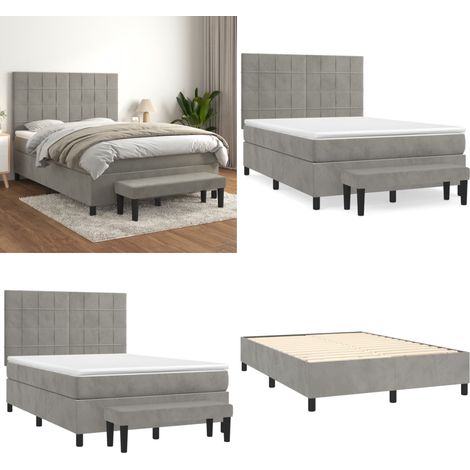 Boxspringbett mit Matratze Hellgrau 140x190 cm Samt - Samtbett - Boxspringbett - Doppelbett - Schlafzimmermöbel - Luxusbett - Home & Living (1/5)