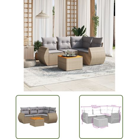 The Living Store 5-tlg. Garten-Sofagarnitur mit Kissen Beige Poly Rattan - Gartenmöbel - Esstischgarnituren - Outdoor Möbel - Lounge Set - Rattan Gartenmöbel (1/3)