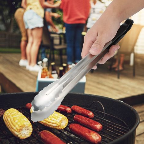 Pince à aliments anti-brûlure pour barbecue avec poignée en acier inoxydable noir (1/5)