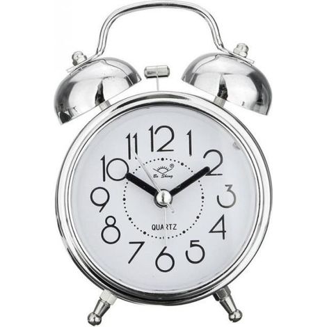 Réveil Vintage rétro silencieux pointeur horloges rond numéro double cloche fort réveil chevet veilleuse maison décors (1/2)