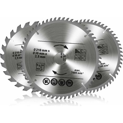 Lot de 3 Lames de Scie Circulaire Carbure de Tungstène, 24T 48T 60T TCT Sah pour Bois Métal et Aluminium (210 x 30 mm) (1/5)