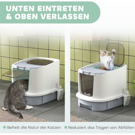 Bac à litière pour chat avec couvercle, ouverture par le haut, pelle, plateau extensible pour chats jusqu'à 4,5 kg, 40,5 x 52,5 x 42,5 cm, gris (1/5)