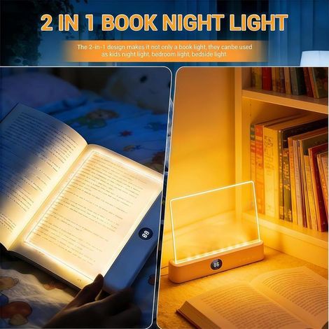 Lampe de lecture LED plate rechargeable 1200mAh, 3 températures de couleur, luminosité réglable, minuterie 99 min, noir (1/5)