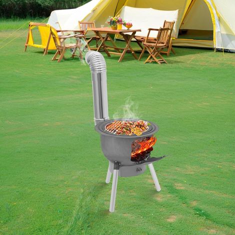 Poêle à bois extérieur portable, barbecue à bois avec 3 plaques de cuisson, 220,46 LB capacité portante, adapté pour barbecue, cuisine, camping (1/5)
