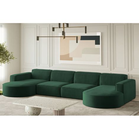 Wohnlandschaft U-Form Sofa PALMA XL in Stoff Noel Grün