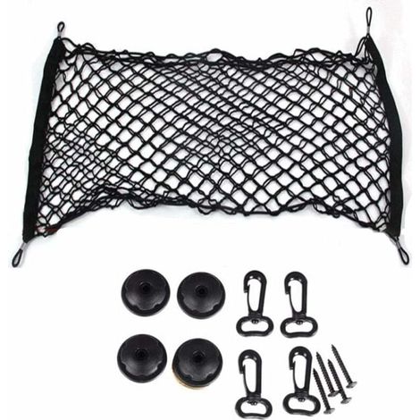 Filet de Rangement pour Coffre Voiture,Grande Taille 50x110 cm Bagages Fixe en Flexible Nylon élastique,Organisateur Stockage avec Vis et 4 Crochets,Universel Camion,Véhicules Utilitaires Noir (1/5)