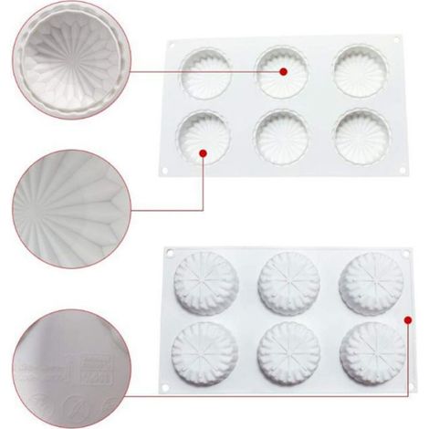 moulessilicone gateaux 3D, Moule de Gateau Mousse pour Glace Chocolat Patisserie Dessert, 6 Trous Origami Rond (1/5)