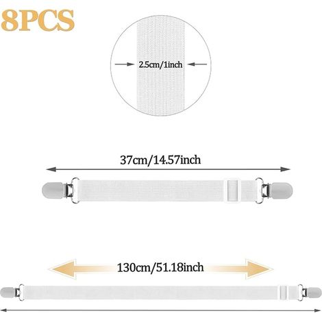 Tendeur Drap Housse, Élastique, Attache Sangle de Maintien Ajustable, pour Matelas,Planche à Repasser Ou Canapé (Blanc) (1/4)