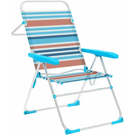Marbueno Klappstuhl 5 Positionen Aluminium Orange und Blau Streifen 59X61X97 cm 10464