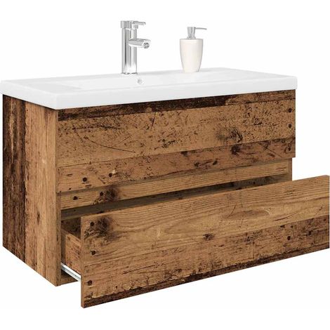 Waschbeckenunterschrank mit Einbaubecken und Wasserhahn