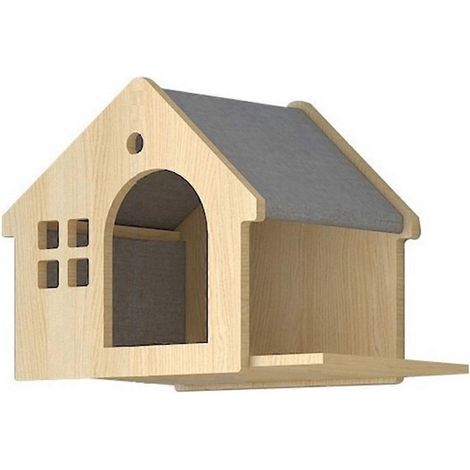 Wandmontiertes Katzenbett Villa, kleines Wandregal aus Massivholz für Katzen, leuchtende Farbe (1/5)