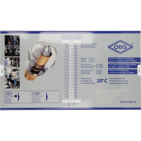 Le Sanitaire – Règle de calcul débit gicleurs chauffage central – Débit 0.30-10 USgal/h – Pression 6-24 bar – Puissance en kW