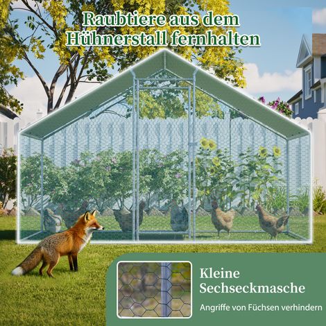 Poulailler enclos extérieur 3x1,5x2m avec cadenas de sécurité et bâche PE imperméable, parc pour petits animaux en métal pour poules, lapins et autres animaux. (1/5)