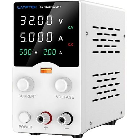 Fuente de alimentación de CC, ajustable 30V 10A, capacidad de carga rápida USB, blanca 30V 5A (1/2)