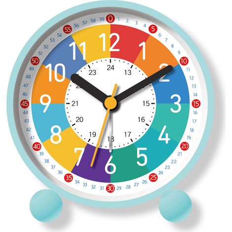 Analoger Kinderwecker zum Erlernen der Uhrzeit, farbiges Zifferblatt, geräuschloses Uhrwerk, batteriebetrieben mit Hintergrundbeleuchtung, Dekoration für Jugend- und Kinderzimmer, blau (1/5)